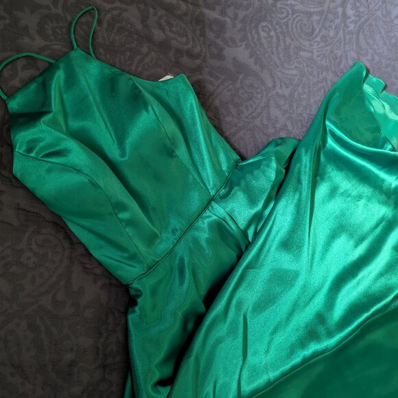 Brand-New! Deep Sea Green Satin Dress - Size 4, Betsy & Adam A-Line, Prom Formal - Picture 10 of 14